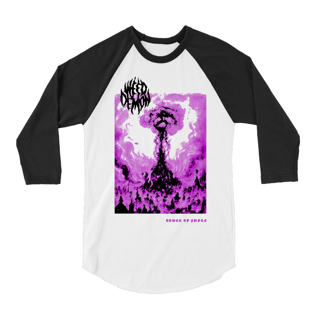 Weed Demon Tower of Smoke Raglan White/Black Heavy Threads